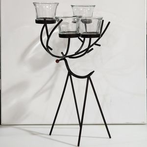 Reindeer Votive Candle Holder with 6 Candle Points Black‎ Metal